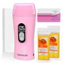 Digital Roll On Wax Kit,Honey Thermostatic Roller Waxing Kit for Sensitive Skin, Depilatory Soft Wax Warmer with 2 Cartridge Refill 10 Wax-removing wipes and 100pcs Wax Strips (Pink)