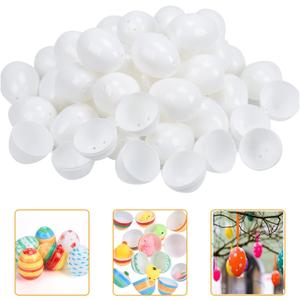 50 Pcs Easter Eggs White Blank Plastic Eggs, Paintable DIY Creative Decoration Eggs for Party Favors, Artificial Fake Eggs for Easter Hunts Basket Fillers Easter Gift (Easter Eggs)
