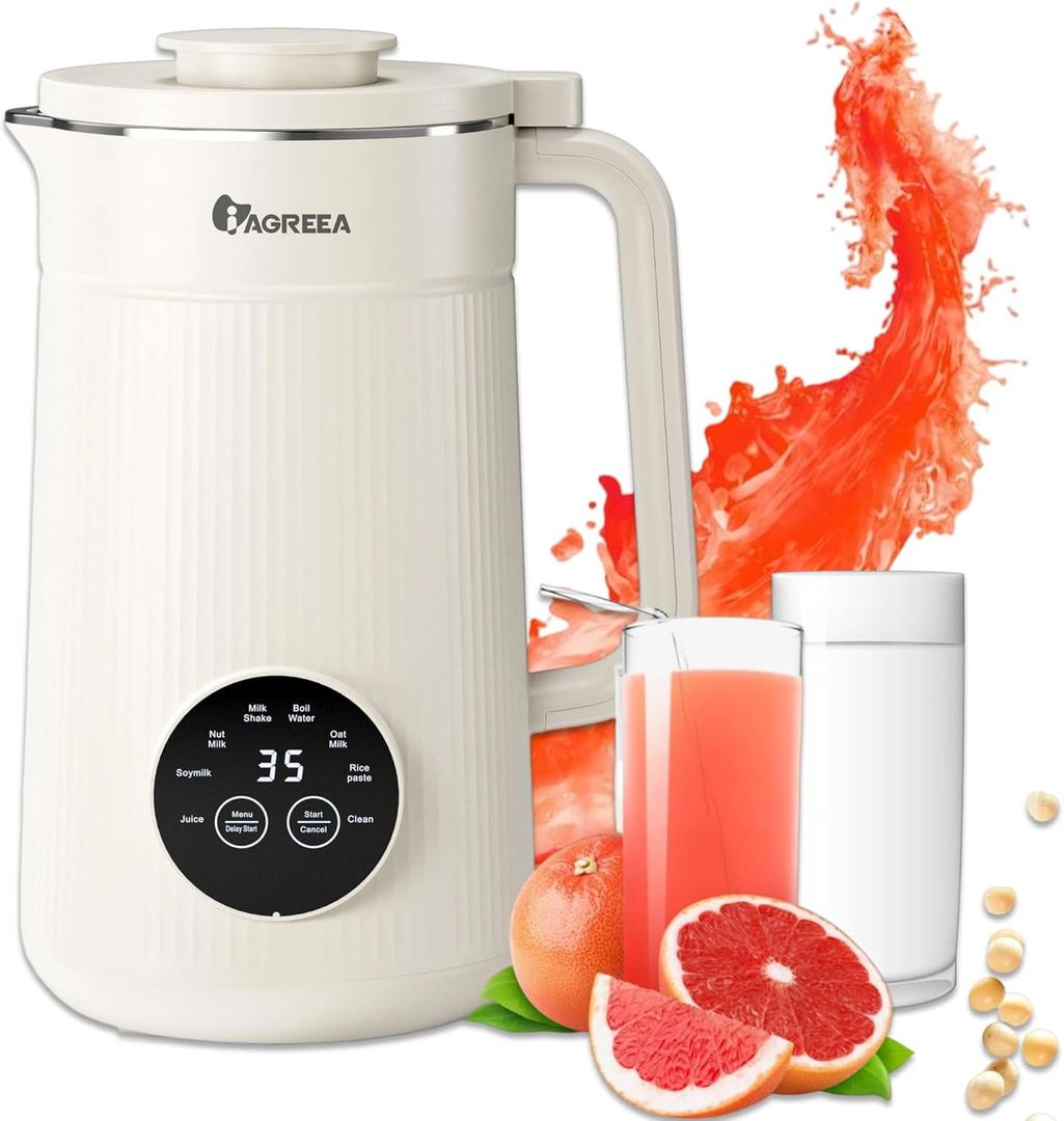8-IN-1 IAGREEA Nut Milk Maker Machine, 35 oz Soy Milk Maker, Oat, Soy, Plant Based and Dairy Free Beverages, Juice, 2H Keep Warm Countertop Blender, 10 Blades, 12H Delay Start, BPA-Free, Self-Cleaning (white)