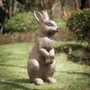 Glitzhome JK85246 Standing Rabbit Outdoor Statue, 22.75 Inch, Distressed Brown