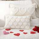 2 Pcs Heart Pillow Cover 20 x 12 Inch Embroidery Valentines Day Throw Pillow Covers for Valentines Decorations Decorative Love Couch Cases for Holiday Home Sofa Bedroom Car