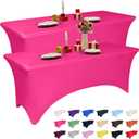 2 x 2 Pack 6 Feet Fuchsia Spandex Tablecloth for Rectangular Tables, Fitted & Stretch, Washable, Wrinkle Resistant, Perfect for Event, Wedding, Party, Banquet, Cocktail, Festival, and Table Protector