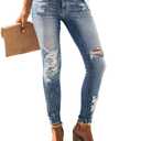 Allimy Women's High Rise Skinny Stretch Ripped Jeans High Waisted Destroyed Denim Pants Size 8 Blue