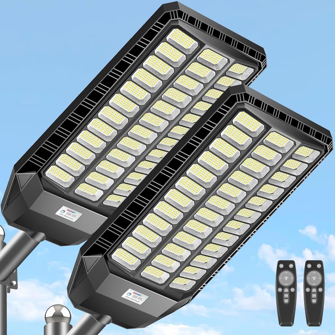 Deepn Upgrade12000W Solar Street Lights Commercial Grade, TW036 | Solar Parking Lot Lights IP67 Waterproof, Dusk to Dawn LED Security Flood Light with Motion Sensor and Remote Control, 2 Pack