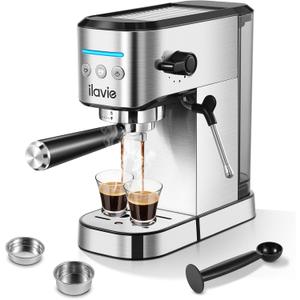 20Bar Espresso Machine, With Milk Frother Steam Wand, 1000ML Removable Water Tank, Ideal for Cappuccino, Latte and Espresso, for Home Use, Silver
