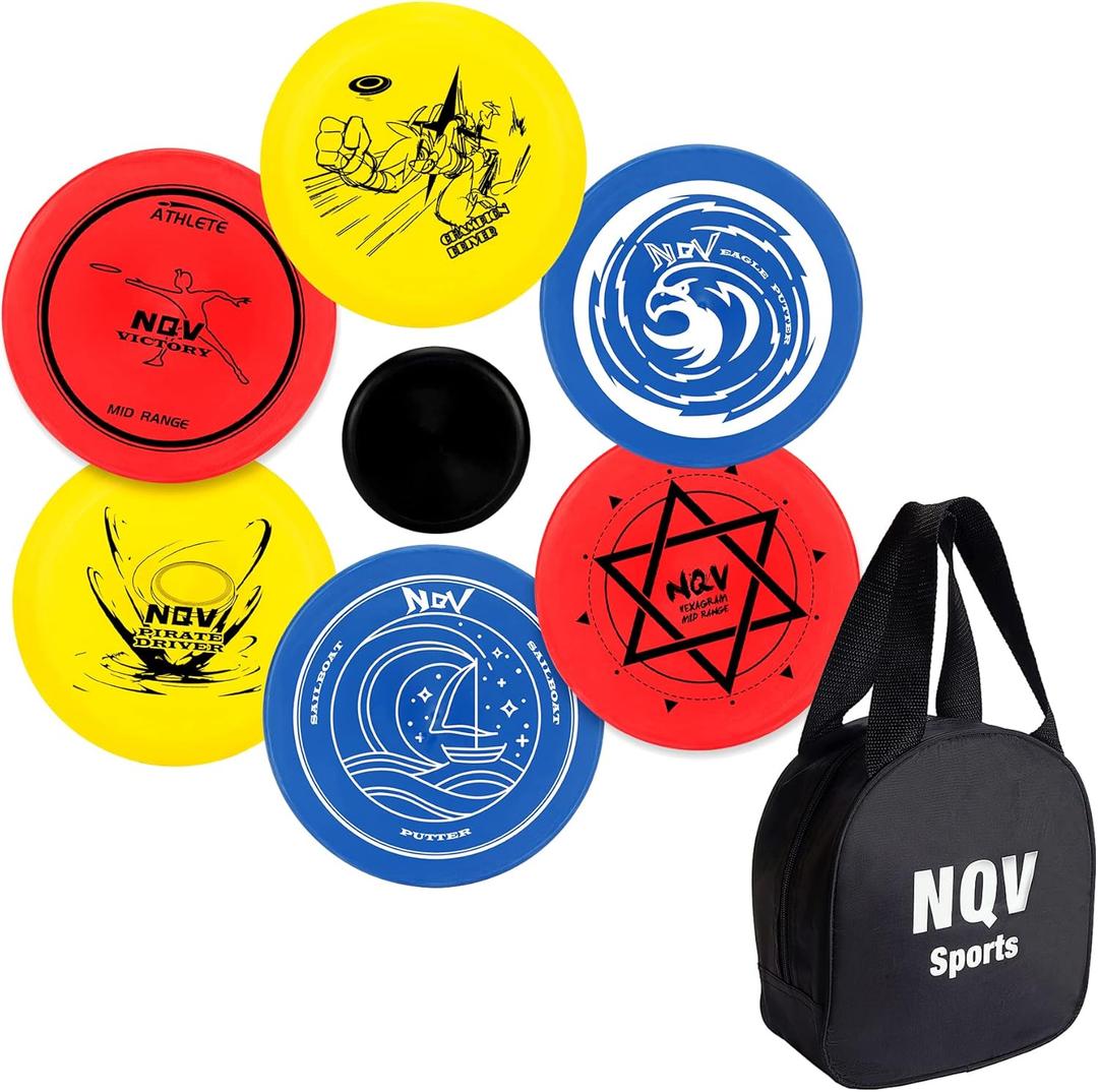 NQV Disc Golf Set,Disc Golf Starter Set-6 Pack Driver, Mid-Range and Putter Discs with Disc Golf Bag for Outdoor and Backyard(Black Bag), Medium