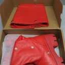 VOMIRA Red Platform Boots for Women Round Toe Chunky Stacked Heel Pleated Ruched Pull On Wide Calf Fold Over Boots Detachable Snap-off Panel Mid Calf Slouchy Boots, Size 6