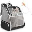 Cat Backpack Carrier, Pet Carrier Backpack with Kitten Wand Feather Toy for Medium Small Dog Cat Puppy Kitty Bunny up to 15lbs, Large Ventilated Mesh Cat Bookbag for Travel Walking Outdoor Use (Black) 12.6"x11.4"x16.5"