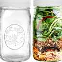 Wide Mouth Mason Jars 32 oz  2 Pack Quart Size Jars with Airtight Lids and Bands & White Plastic Lid, Ideal for Meal Prep, Canning, Fermenting and DIY Projects, Microwave & Dishwasher Safe.