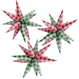 32Inch Red&Green Gingham Plaid Star burst Foil Balloon,Chirsmas Party Decoration Balloons,12pcs Spike Explplosion Balloon For Farmhouse Wedding, Picnic, Birthday, and Festival Decorations