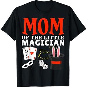 Mom Of The Little Magician Birthday Party Kids Magic Theme T-Shirt, (Black, XL)