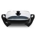 COOK WITH COLOR Electric Skillet - 12" x 12" Ceramic Nonstick Pan, PFAS-Free, 1400W, Tempered Glass Lid, Variable Temperature, Removable Heating Probe, Cool-Touch Handles, Black