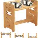 Vantic Elevated Dog Bowls, Adjustable Raised Dog Bowl Stand for Medium Sized Pet, Sturdy Bamboo Food Feeder with 2 Stainless Steel Dishes, Natural