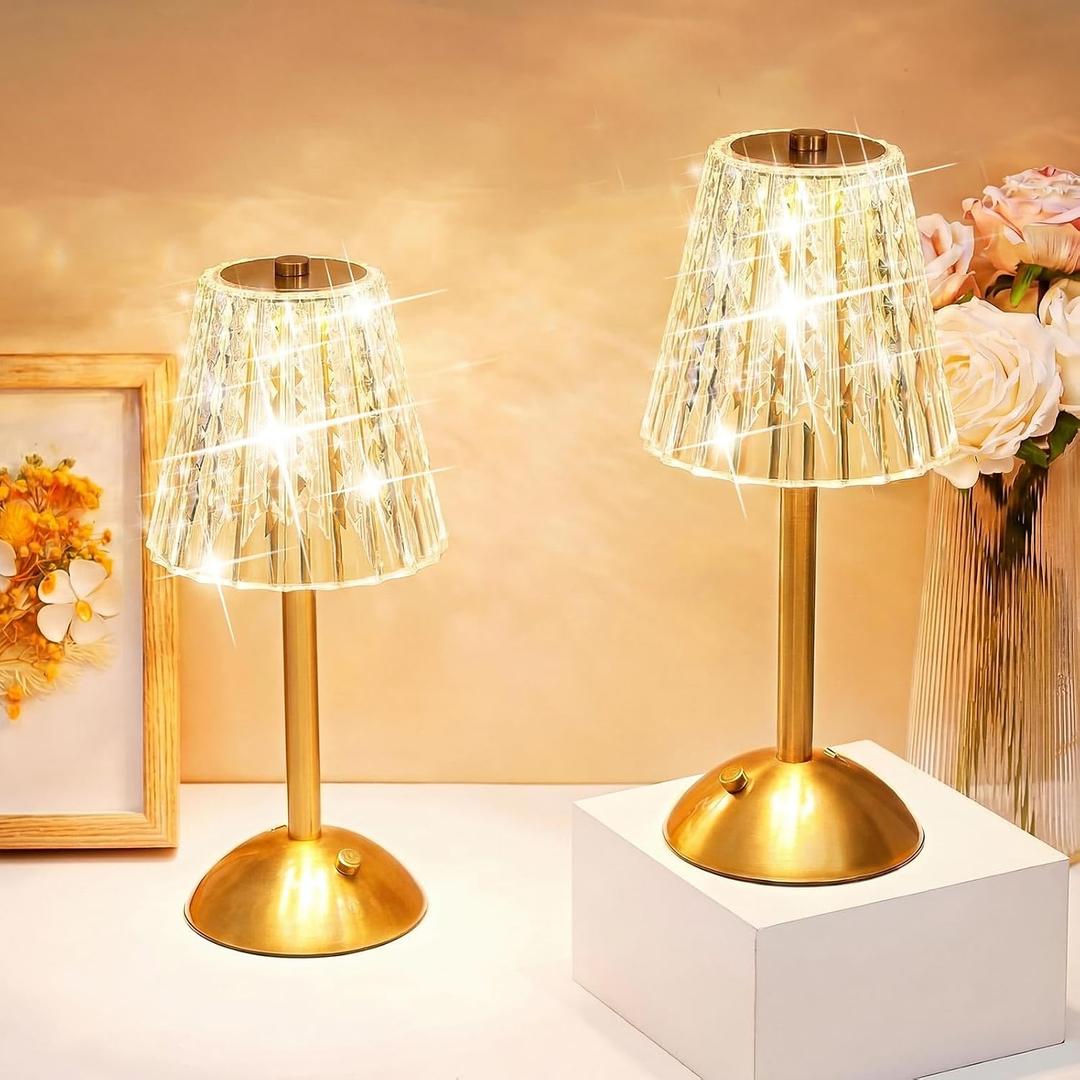Liliful 8 Pcs Cordless Table Lamp Rechargeable Touch LED Small Gold Portable Battery Operated USB-c Desk Lamp 3 Color Dimmable for Bedroom Living Room Dining (Gold,Classic Style)