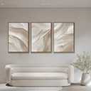 myusuar 3 Piece Large Abstract Framed Wall Art For Living Room, Smoke Texture Ink Beige White Canvas Wall Art Modern Minimalist Art Prints Wall Décor For Bedroom Office 24x36in