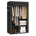 MOGELAFOO 35 Inch Portable Wardrobe Closet for Small Room, Clothing Organizer Storage Rack with Non-Woven Fabric Cover, 2 Clothes Hanging Rods, 4 Storage Shelves and Side Pockets, Black