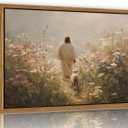 Jesus Leaves the 99 Sheep Wall Art Framed, Christian Canvas Wall Decor Picture Jesus and Lamb Painting The Lost Sheep Artwork for Living Room Bedroom Church Prayer Home Decoration(16x24in)