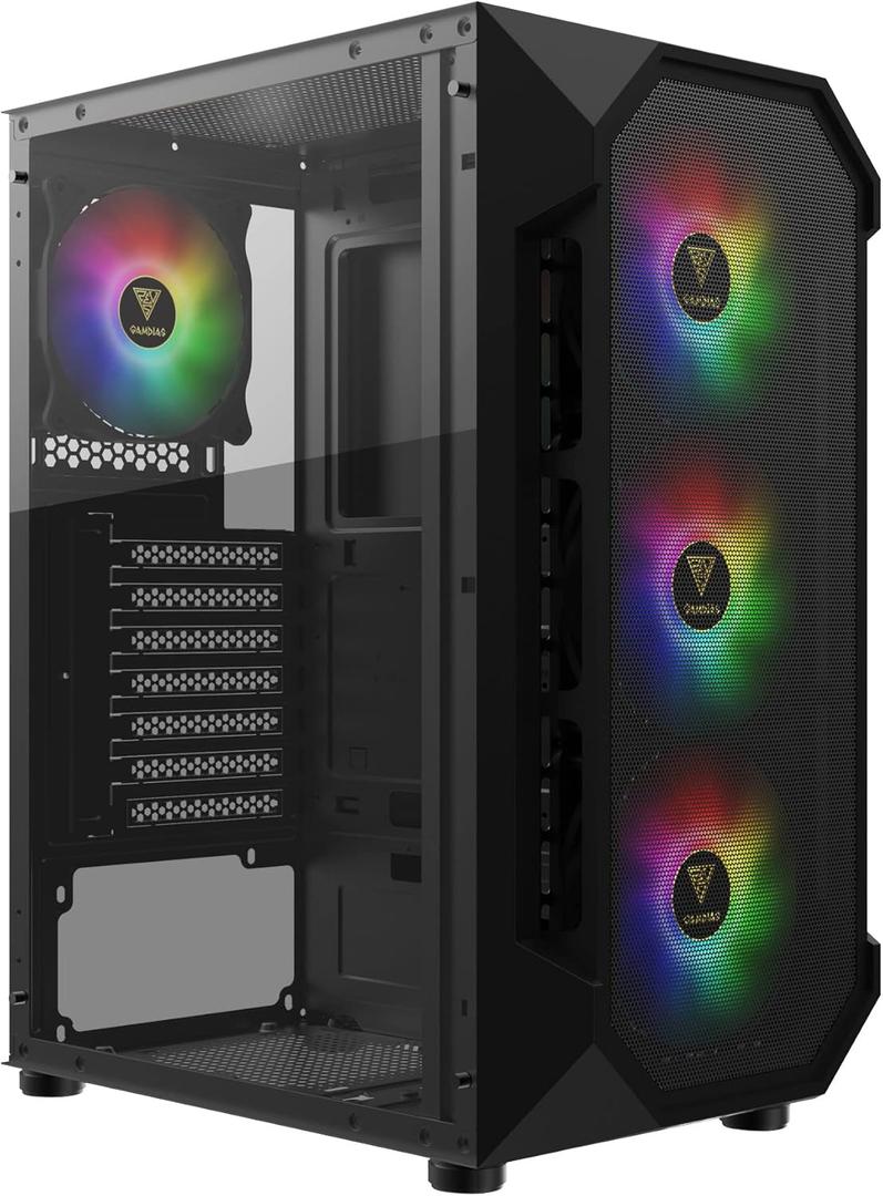 GAMDIAS ATX Mid Tower Gaming Computer PC Case with Side Tempered Glass, 4X 120mm ARGB Case Fans and Sync with 5V RGB Motherboard