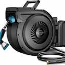 Retractable Garden Hose Reel 5/8 inch x 90 ft, Wall Mounted Hose Reel for Outside, Heavy Duty Water Hose, Automatic Rewind, 180 Swivel, 10 Pattern Nozzle, Any Length Lock