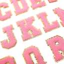 AXEN 26PCS Chenille Letters Patch Set, Iron on Letters Patches Gilter Varsity Alphabet A-Z Letterman for Clothing Jacket Backpack Pants Hat and More, Pink (Letters-Pink)