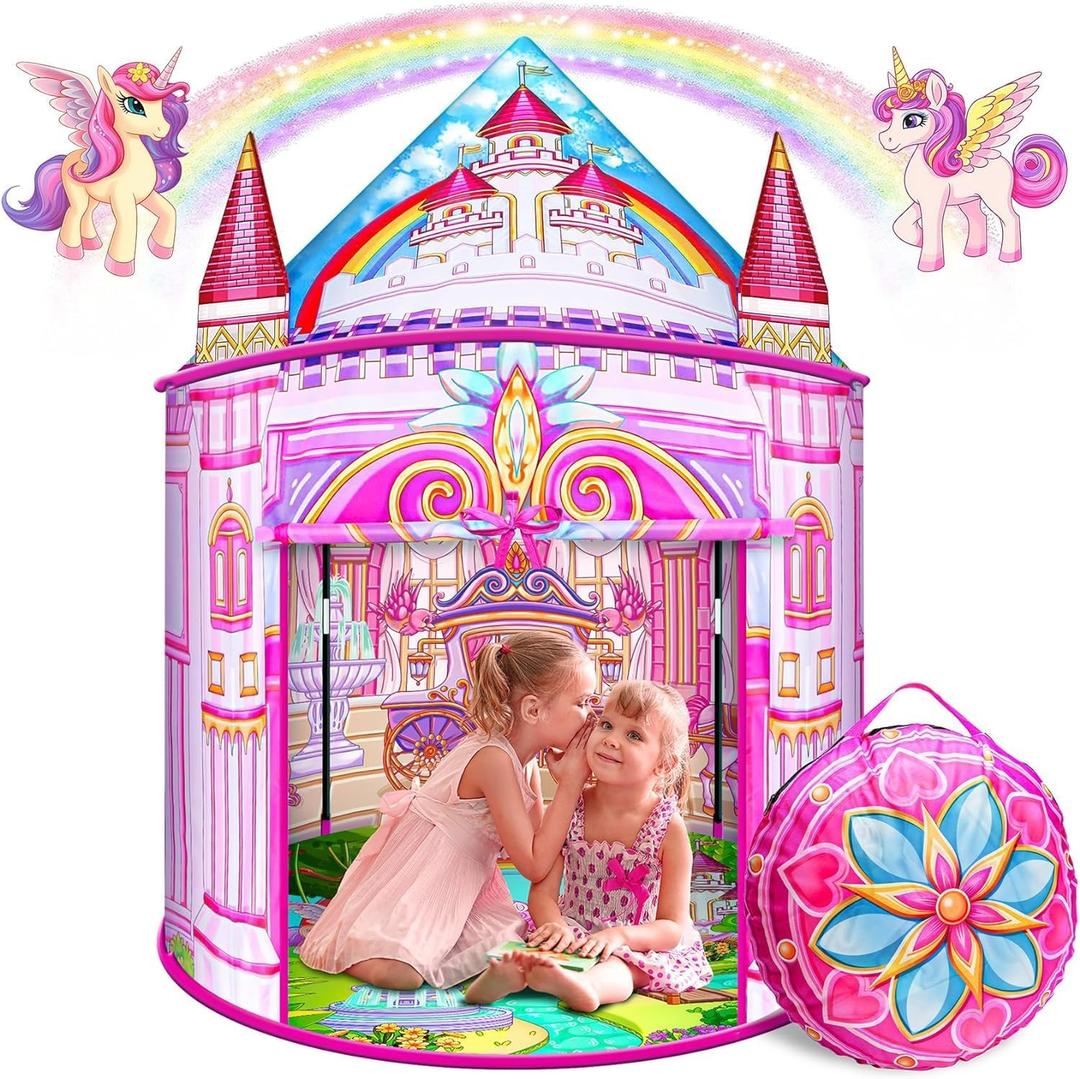 Toys for Girls,Large Kids Tent Toddler Girl Toys,Foldable Tent for Kids with Carry Bag Indoor Playhouses,Princess Toys for 3-12 Year Old Girl Castle Playhouse Unicorns Gifts for Girls