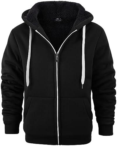 V VALANCH Men Hoodies Zip Up Sherpa Lined Sweatshirts Heavyweight Thick Warm Fleece Winter Jacket, Black, XL