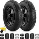 2 x 4.80/4.00-8" Flat Free Wheelbarrow Tire - 14.5" 2PCS Solid Tire and Wheel with 5/8" or 3/4" Bearings, Universal Replacements with 3" - 7" Centered Hub Fit for 4.8/4.00-8", 3.50/2.50-8", 4.00-6"(Black)