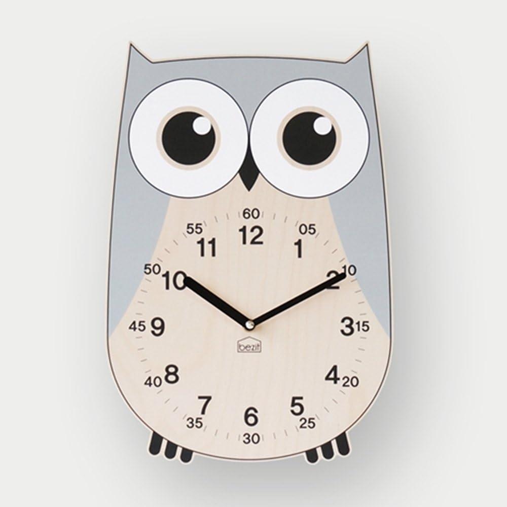 Non-Ticking, Silent 11-Inch Wall Clock  Decorative, Modern, Clean, Cute, Kid-Friendly Design for Indoor, Office, Home, Baby Room (Grey Owl)