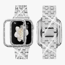 Supoix Compatible with Apple Watch Band 38mm 40mm 41mm 42mm 44mm 45mm 46mm 49mm+ Case, Women Jewelry Bling Diamond Rhinestone Replacement Metal Bands & 2 Pack PC Protector Case for iWatch Ultra 2/ Ultra Series, Silver