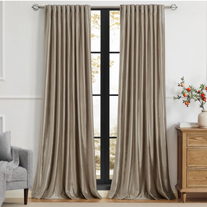 PRIMROSE Taupe Curtains 102 inch for Living Room,2 Panels Velvet Drapes Blackout Rod Pocket Back Tab Window Treatment Room Darkening Decorative Thick Curtains for Bedroom