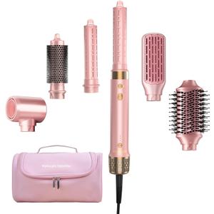 StyleVibe 6-in-1 Air Styler, Hair Dryer & Blow Dryer Brush with Travel Case - Auto Wrap Curls (L/R), Fast Drying, Thermal Round Brush for Smooth Blowouts & Frizz-Free Volume, No Heat Damage