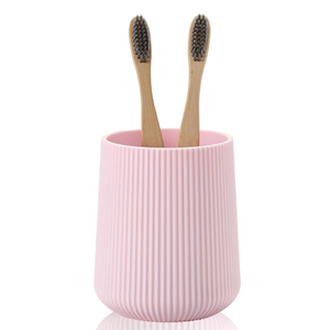 Beige Striped Toothbrush Holder for Electric Toothbrushes Bathroom Organizer Cup for Toothpaste Kids & Adults, Pink