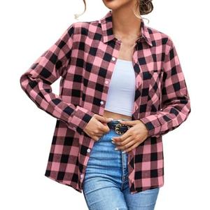 SANGTREE Girls & Women's Long Sleeve Flannel Plaid Shirt Button Down Shirts
 Size L