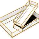 Lyellfe 2 Pack Perfume Trays, Gold Vanity Tray, Decorative Gold Mirror Tray, Non Slip Rectangular Perfume Tray, Jewelry, Bathroom