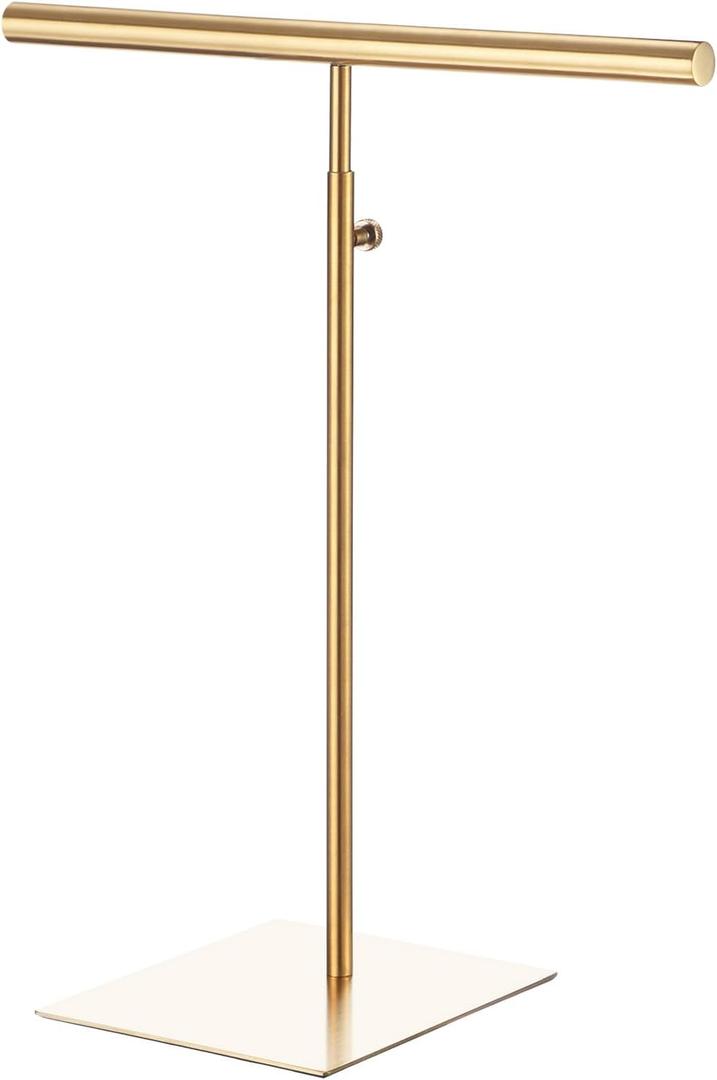 uxcell Necklace Display Stand Adjustable Height Jewelry Rack T Bar Tabletop Purse Holder for Home Boutique Store - Gold