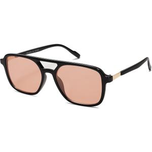 SOJOS Retro Aviator Sunglasses for Women Men,Trendy Rectangle Womens Mens Shades Sun Glasses SJ2202 (Black Frame/Light Orange Red Lens)