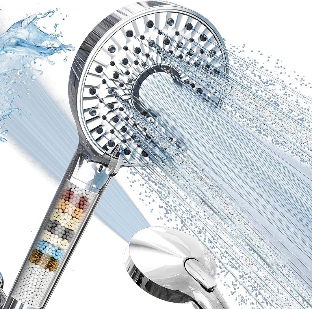 Magichome Filtered Shower Head with Handheld, High Pressure 10-Spd Detachable Chrome Showerhead with Stainless Hose, Water Softener Filter Beads for Hard Water - Remove Chlorine, Reduce Dry Itchy Skin