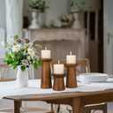 Pillar Candle Holders Set of 3 Wooden Candle Holders Decorative Wood Candlestick Holders for Living Room, Table Centerpiece for Wedding, Christmas, Party, Home - 4", 6", 8"