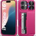 BXYJY for iPhone 16 Wallet Case with Card Holder (4-5 Cards), Slide Camera Cover, RFID Blocking, Military Grade Protection, Heavy Duty Women Girly Men Protective Phone Case for iPhone 16, Hot Pink