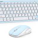 TECKNET Wireless Keyboard and Mouse Combo, Mini Cordless Computer Keyboard and Mouse Set 2.4GHz, Silent Adjustable 1600 DPI, Quiet Click, Lag-Free for Computer, Laptop, PC, Windows, Mac, Chrome OS (Blue & White)