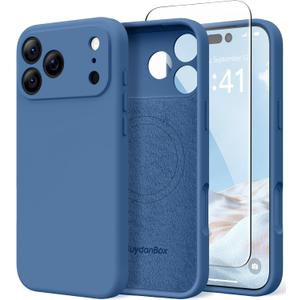SuydanBox Magnetic for iPhone 17 Pro Max Case, Compatible with MagSafe, [Full Camera Protection][Screen Protector] Silicone Shockproof Protective Phone Case for iPhone 17 Pro Max 6.9", Lake Blue