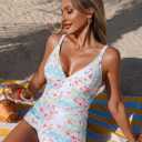 ZAFUL Women's 2 Pieces Tankini Swimsuits V Neck Tummy Control High Waisted Bikini Swimsuits (XL)