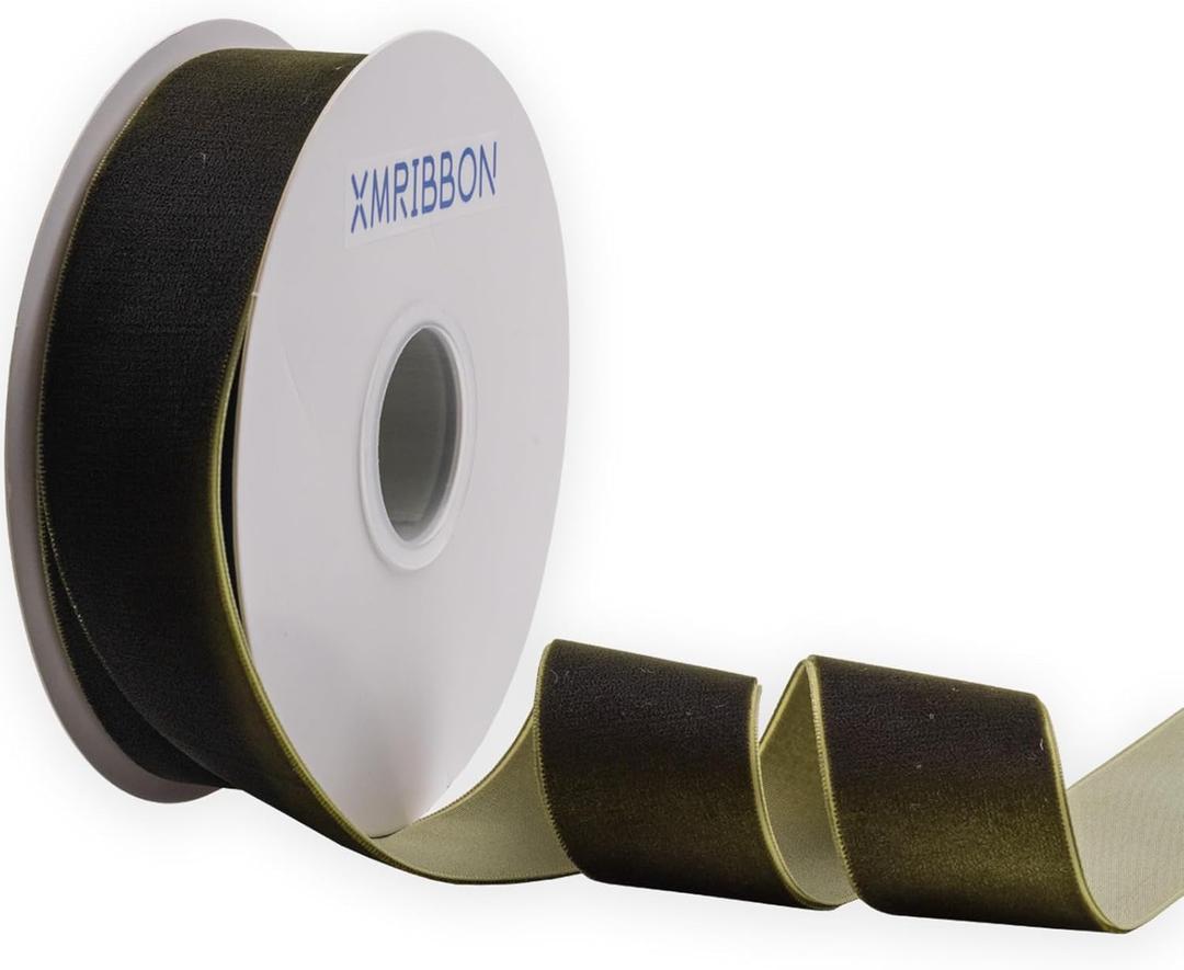 Olive Green Velvet Ribbon Single Sided,1 1/2 Inch by 10 Yards Spool