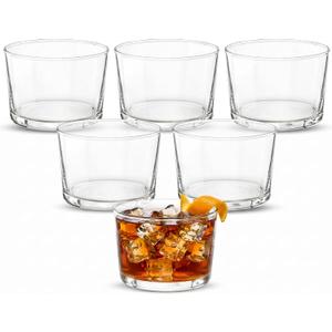 Bormioli Rocco Bodega Mini Tumblers, Set of 6-7.5 Oz Clear Tempered Glass Cups for Water, Wine, Juice & Cocktails - Stackable Small Drinking Glassware for Kitchen & Bar Use