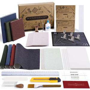 145Pcs Book Binding Kits for Beginners, Book Making Kit Bookbinding Supplies with A5 Paper Books Cloth Awl,Complete Bookbinding Kit Tools Materials with Instructions and Video Tutorials for DIY Crafts