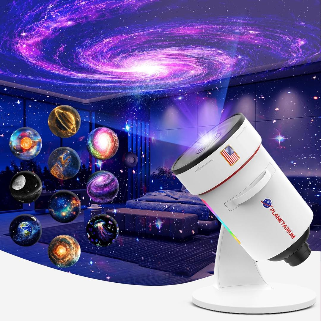 Galaxy Projector, HD Brighter Wider Projection Planetarium Star Projector with 7-Color Night Light Realistic Starry Sky Space Solar System Moon Nebula for Bedroom Ceiling Room Decor (White)