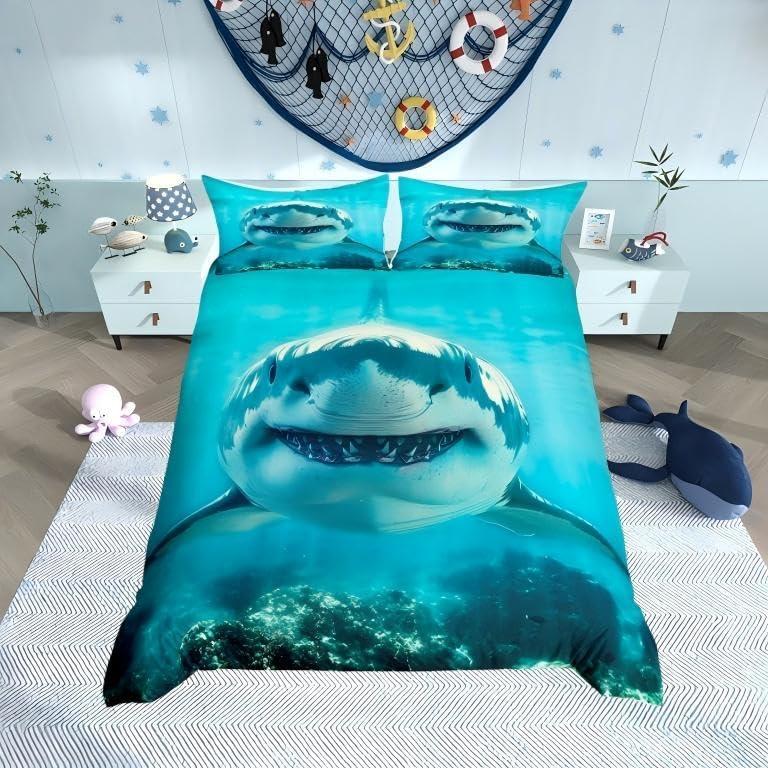 Shark Pattern Bedding Set Twin Size for Kids Boys Bedroom,Sea Animals Bed Duvet Cover Set,Shark Fish Print Comforter Cover Hawaiian Beach Decor 2 Pieces 1 Duvet Cover with 1 PillowcaseNo Comforter (Twin 68"x90")