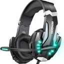 BENGOO G9000 Stereo Gaming Headset for PS4 PC Xbox One PS5 Controller, Noise Cancelling Over Ear Headphones with Mic, LED Light, Bass Surround, Soft Memory Earmuffs for Laptop Mac - Black