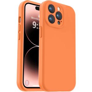Vooii Compatible with iPhone 14 Pro Case, Liquid Silicone Upgrade [Camera Protection] [Soft Anti-Scratch Microfiber Lining] Shockproof Phone Case for iPhone 14 Pro 6.1 inch - Bright Orange