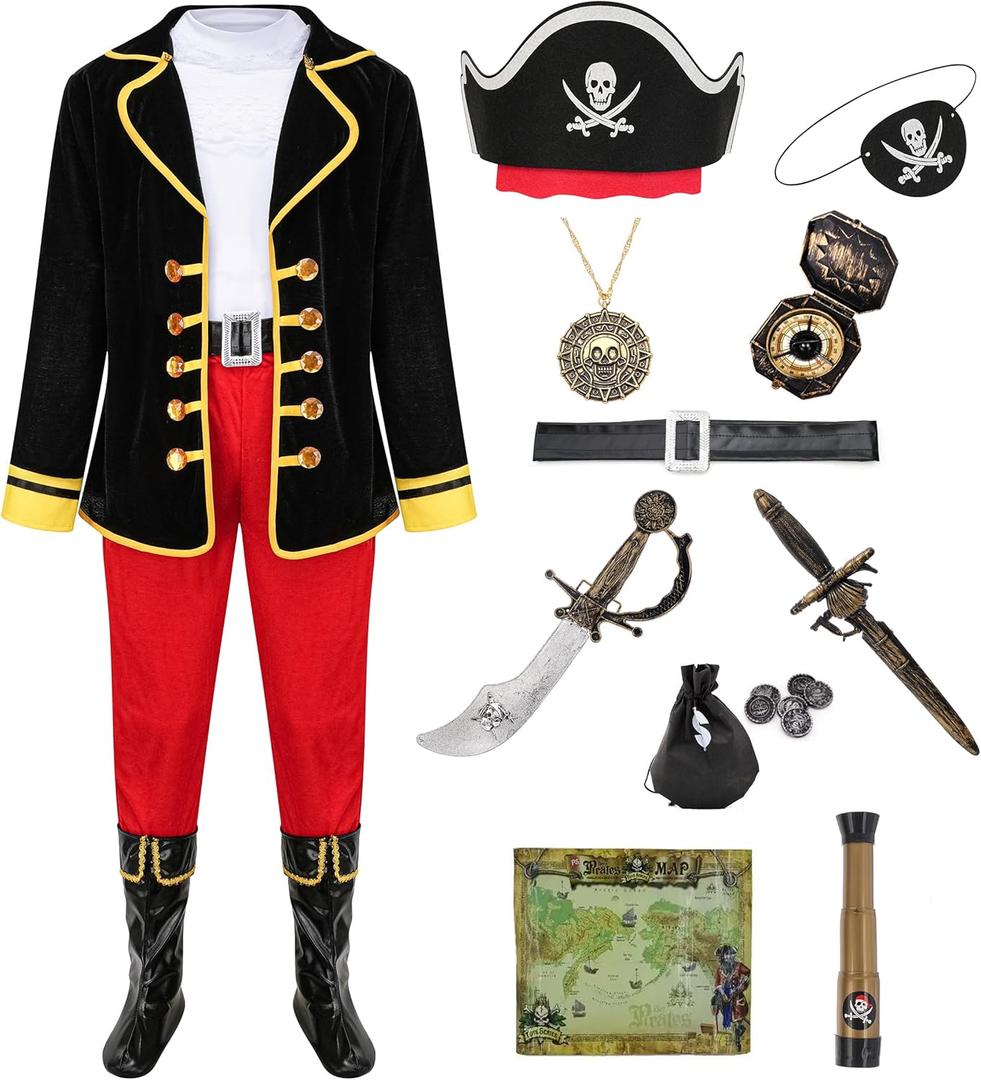 GZ-LAOPAITOU Pirate Costume for Kids Boys Deluxe Pirate Costume Set with Accessories Halloween Cosplay Party Dress Up (3-4 Years, Black)